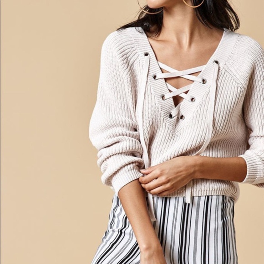 GREEN Kendall and Kylie Lace Up Knit Sweater